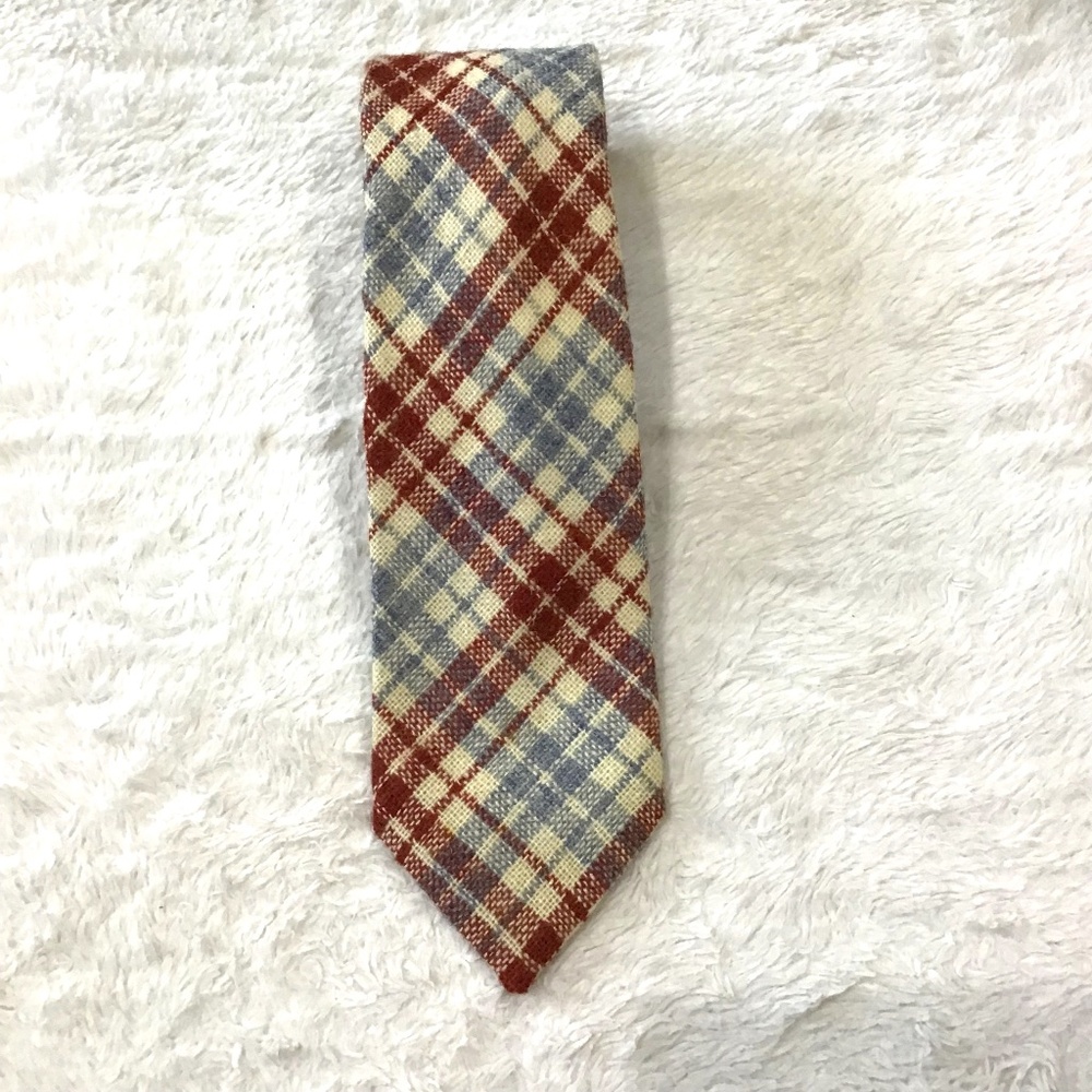 VTG Ruffler Rooster Men Necktie Hand Woven Harris Tweed Wool Plaid Retro 80s